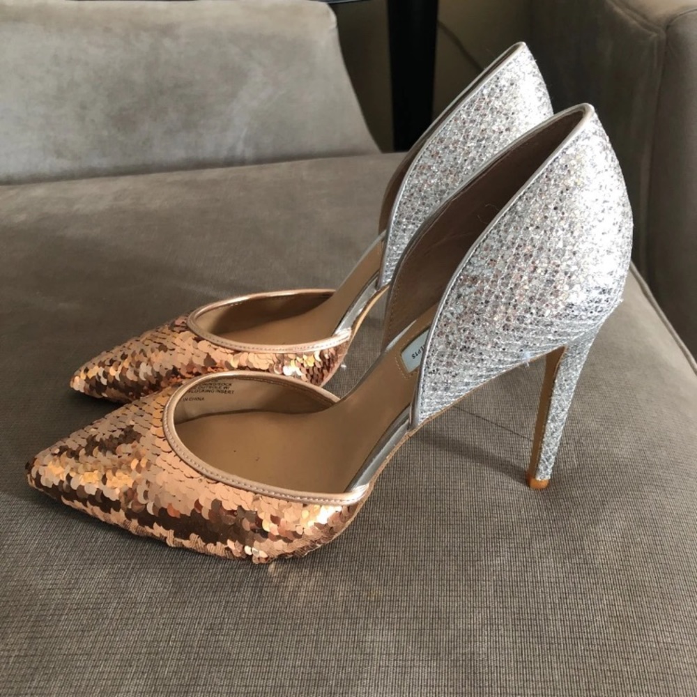 INC silver and bronze colored heels
